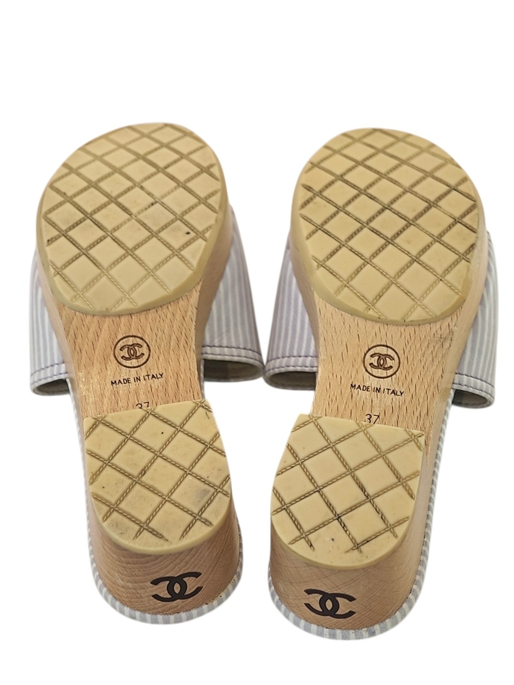 Chanel Viloet stripe Lambskin Leather Camellia Slide - Picture 11 of 11